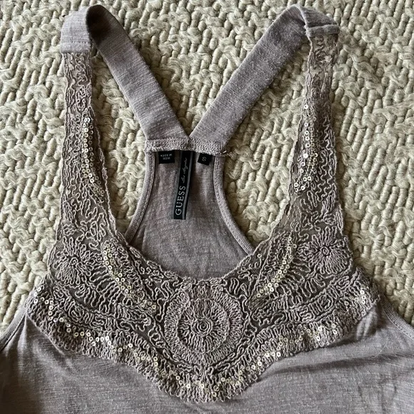 GUESS Sequin Ruffle Racerback Tank - S - Picture 2 of 9